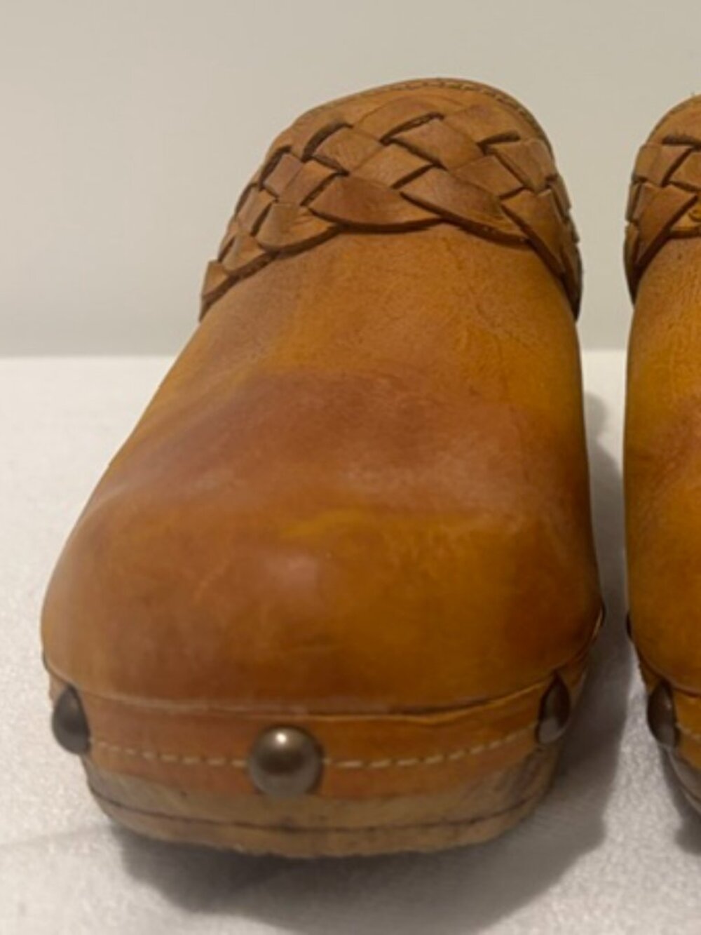 Cognac/Yellow Distressed Leather SBICCA Braided Clog - 8
